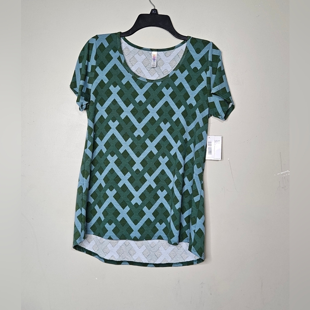 💜LuLaRoe Size S Blouse Shirt Green Geometric❤️